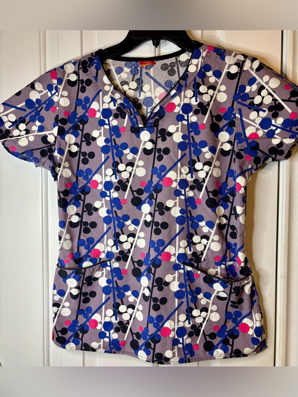SB Scrubs Purple Short-Sleeve V-Neck Top with Blue, White & Pink Dot Print